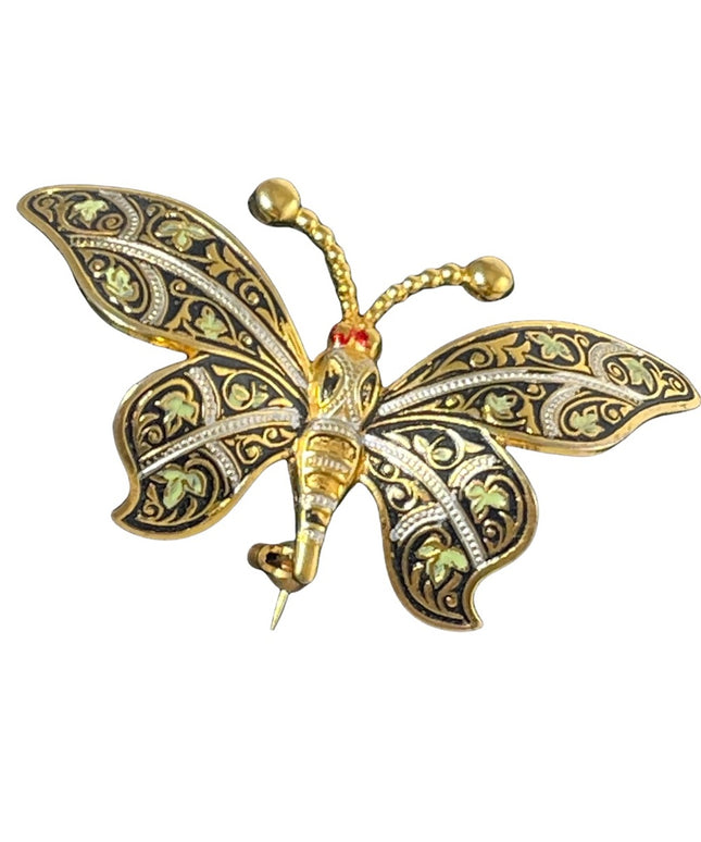 Vintage Gold plated Damascene Large butterfly Spain brooch