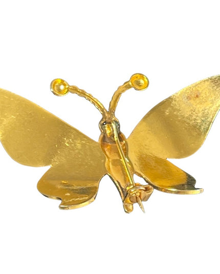 Vintage Gold plated Damascene Large butterfly Spain brooch