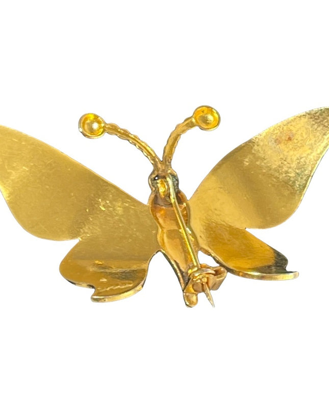 Vintage Gold plated Damascene Large butterfly Spain brooch