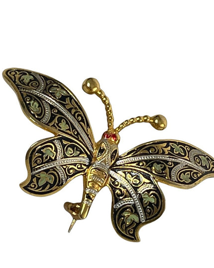 Vintage Gold plated Damascene Large butterfly Spain brooch