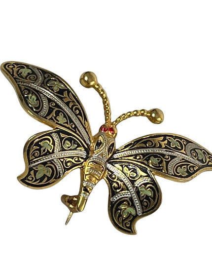 Vintage Gold plated Damascene Large butterfly Spain brooch