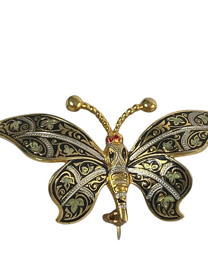 Vintage Gold plated Damascene Large butterfly Spain brooch