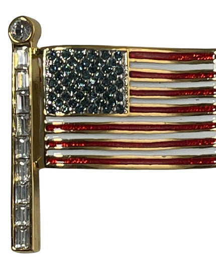 Vintage 1980s BUTLER rhinestone enameled USA flag gold finish brooch FAC