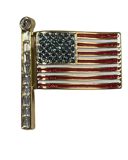 Vintage 1980s BUTLER rhinestone enameled USA flag gold finish brooch FAC