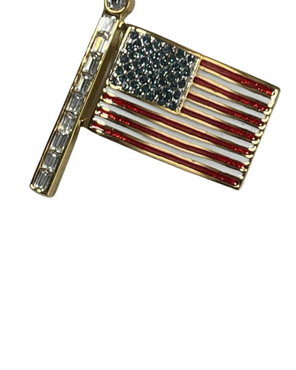 Vintage 1980s BUTLER rhinestone enameled USA flag gold finish brooch FAC