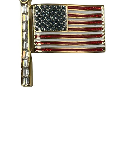 Vintage 1980s BUTLER rhinestone enameled USA flag gold finish brooch FAC