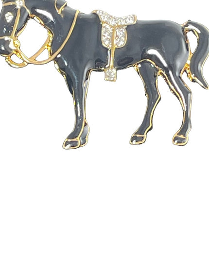 Vintage 1980s D Orlan  Black enamel rhinestone horse brooch