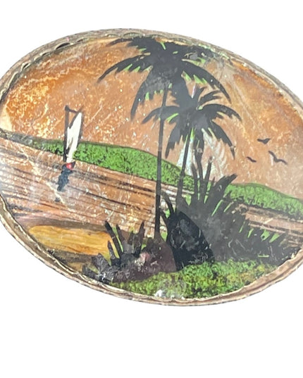 Vintage 900 Silver Zitrin Brazil BUTTERFLY WING coastal scene Brooch