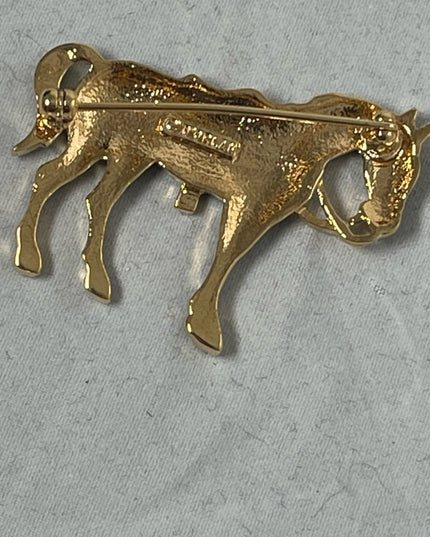 Vintage 1980s D Orlan  Black enamel rhinestone horse brooch