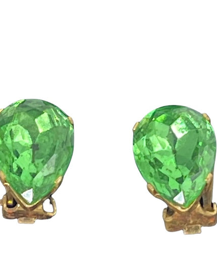 Vintage green crystal tear drop clip on earrings