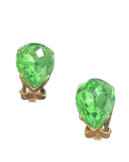 Vintage green crystal tear drop clip on earrings