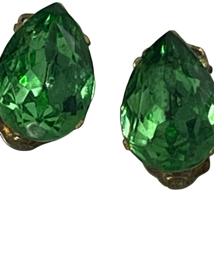 Vintage green crystal tear drop clip on earrings