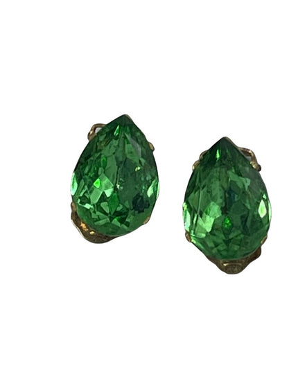 Vintage green crystal tear drop clip on earrings