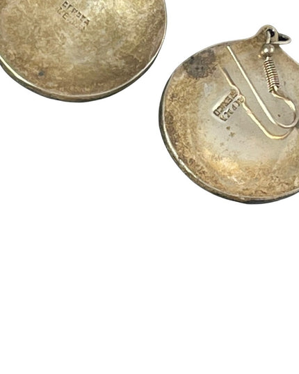 Vintage Alpaca Mexico Round dangle earrings with Abalone & black onyx finish