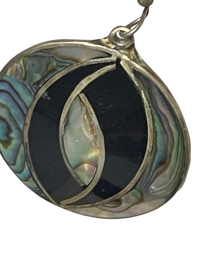 Vintage Alpaca Mexico Round dangle earrings with Abalone & black onyx finish