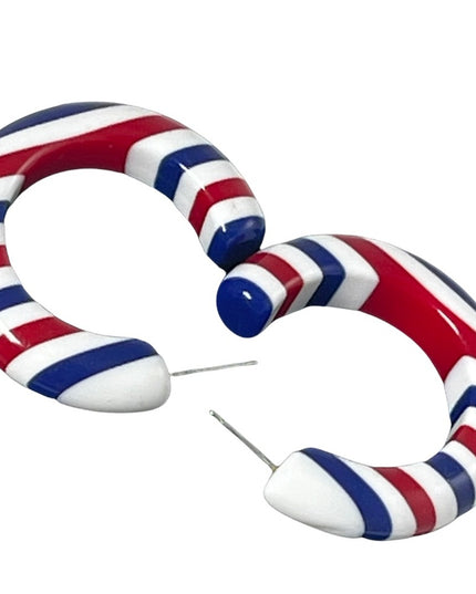 Vintage Red White blue Nautical patriotic US? Plastic hoop earrings
