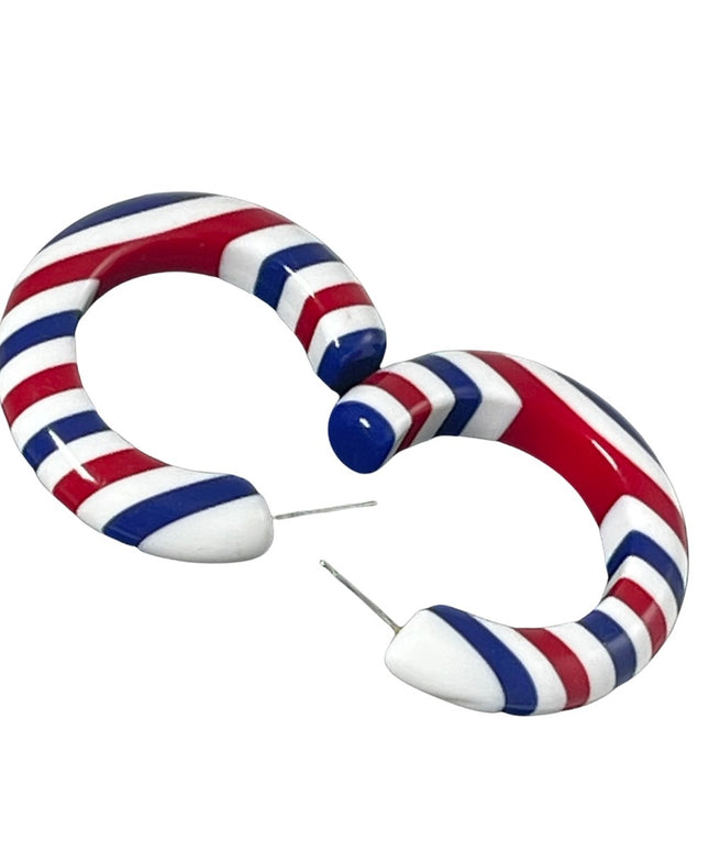 Vintage Red White blue Nautical patriotic US? Plastic hoop earrings