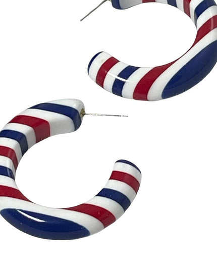 Vintage Red White blue Nautical patriotic US? Plastic hoop earrings