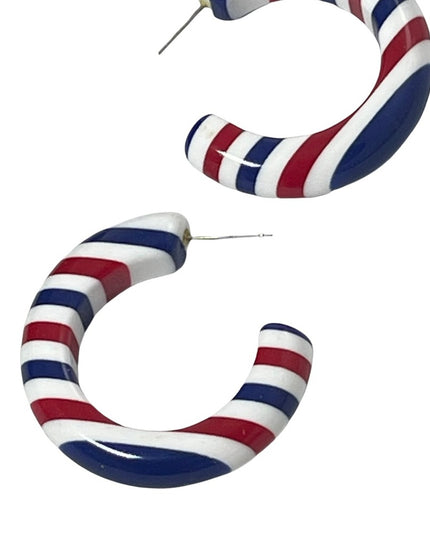 Vintage Red White blue Nautical patriotic US? Plastic hoop earrings