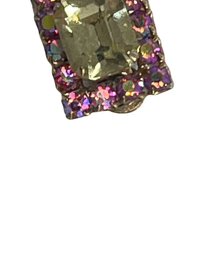 Vintage 1960s Pink & Yellow AB Crystal Square Earrings with gold finish