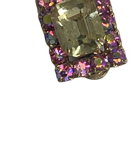 Vintage 1960s Pink & Yellow AB Crystal Square Earrings with gold finish