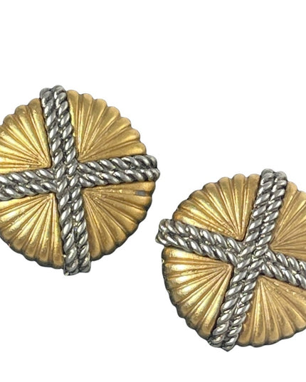 Vintage 1980s Chunky silver gold x round button style clip on earrings