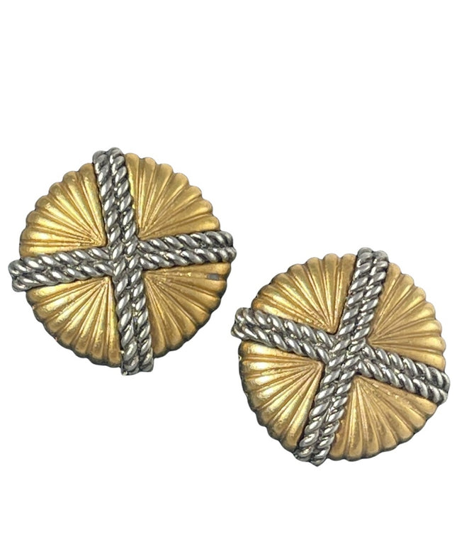 Vintage 1980s Chunky silver gold x round button style clip on earrings