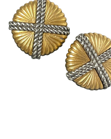 Vintage 1980s Chunky silver gold x round button style clip on earrings