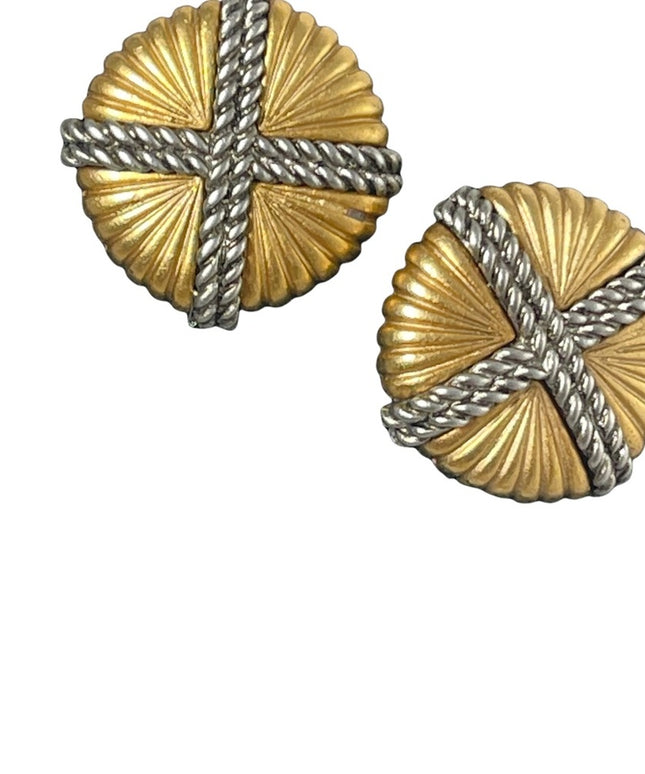 Vintage 1980s Chunky silver gold x round button style clip on earrings