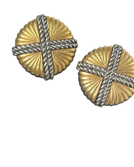 Vintage 1980s Chunky silver gold x round button style clip on earrings