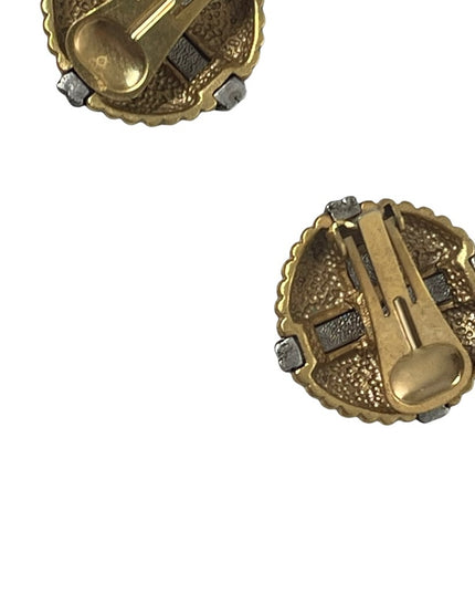 Vintage 1980s Chunky silver gold x round button style clip on earrings