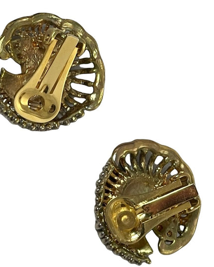 Vintage 1980 Chunky gold silver swirl with crystal button style clip on earrings