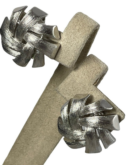 Vintage 1980s TRIFARI brushed silver finish branch design clip on earrings