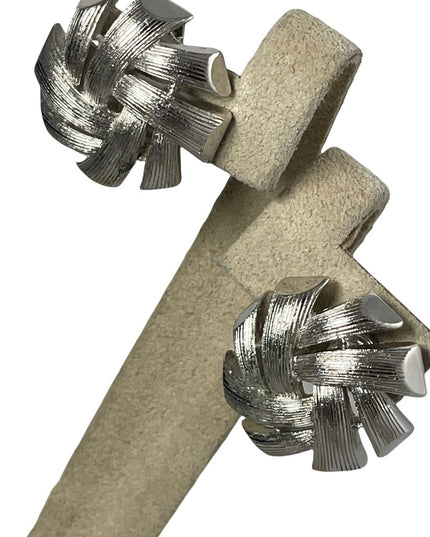 Vintage 1980s TRIFARI brushed silver finish branch design clip on earrings