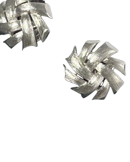 Vintage 1980s TRIFARI brushed silver finish branch design clip on earrings