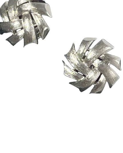Vintage 1980s TRIFARI brushed silver finish branch design clip on earrings