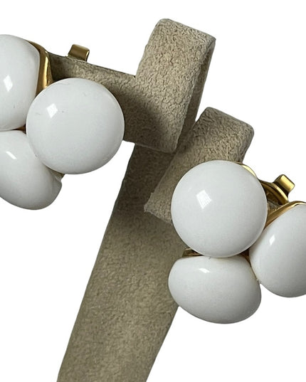 Vintage 1980s TRIFARI Milk glass white with gold finish clip on earrings