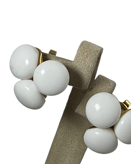 Vintage 1980s TRIFARI Milk glass white with gold finish clip on earrings