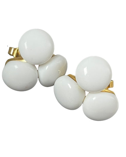 Vintage 1980s TRIFARI Milk glass white with gold finish clip on earrings
