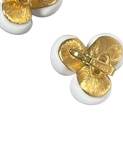 Vintage 1980s TRIFARI Milk glass white with gold finish clip on earrings