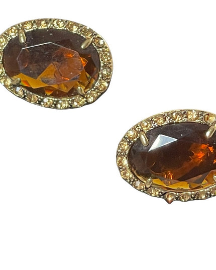 Vintage chunky gold finish with amber crystal clip on earrings 1980s