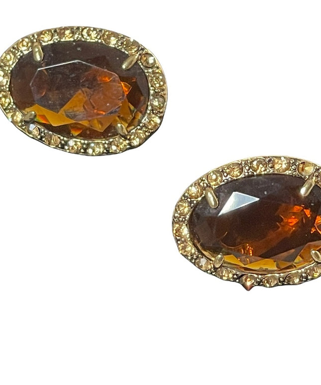 Vintage chunky gold finish with amber crystal clip on earrings 1980s