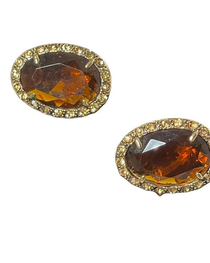 Vintage chunky gold finish with amber crystal clip on earrings 1980s