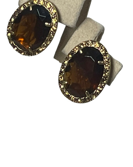Vintage chunky gold finish with amber crystal clip on earrings 1980s