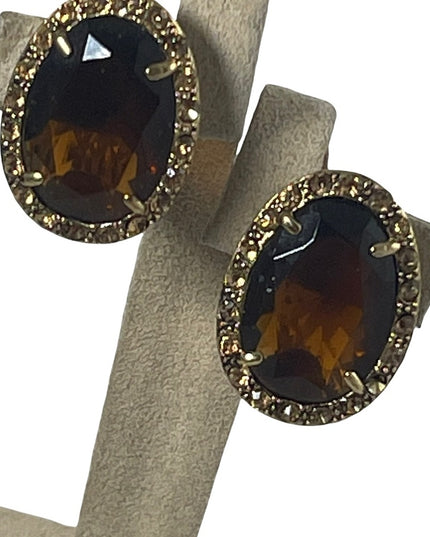 Vintage chunky gold finish with amber crystal clip on earrings 1980s