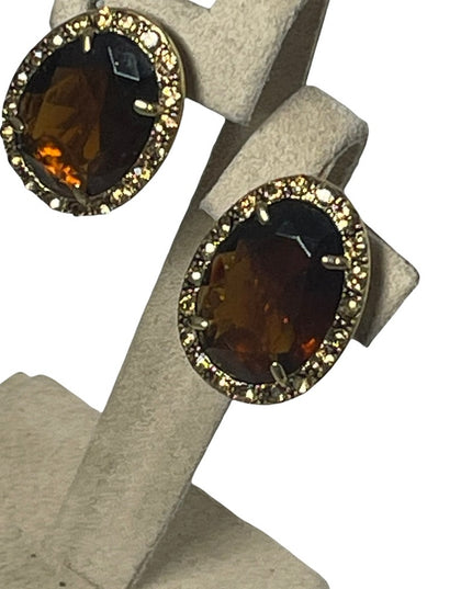 Vintage chunky gold finish with amber crystal clip on earrings 1980s