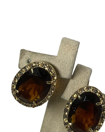 Vintage chunky gold finish with amber crystal clip on earrings 1980s