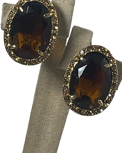 Vintage chunky gold finish with amber crystal clip on earrings 1980s