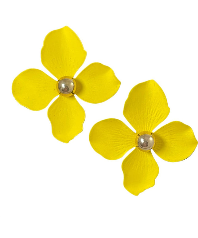 Fun Yellow flower large pierced earrings