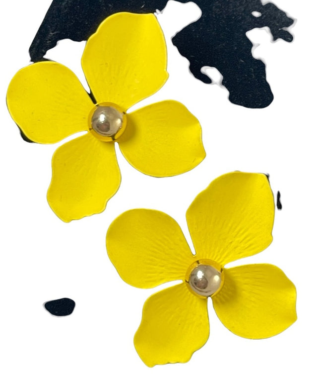 Fun Yellow flower large pierced earrings